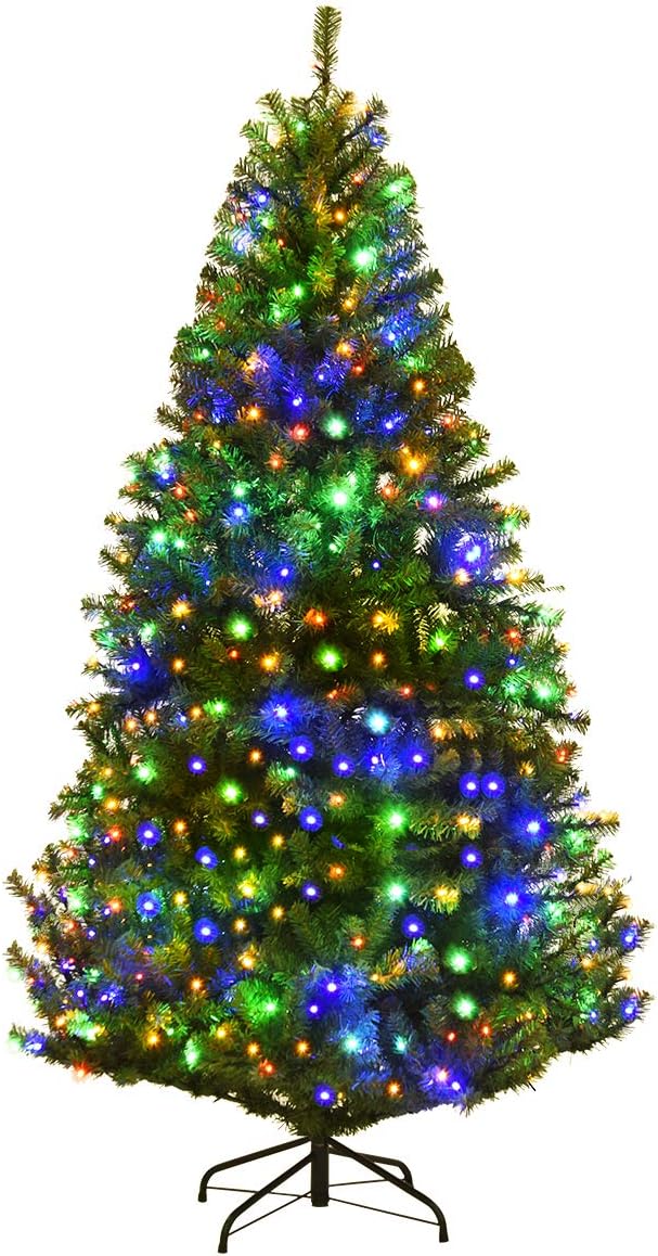 COSTWAY 120/150/180/210cm LED Künstlicher Weihnachtsbaum mit 11 Lichtmodi und 5 Farbwechsel, Tannenb
