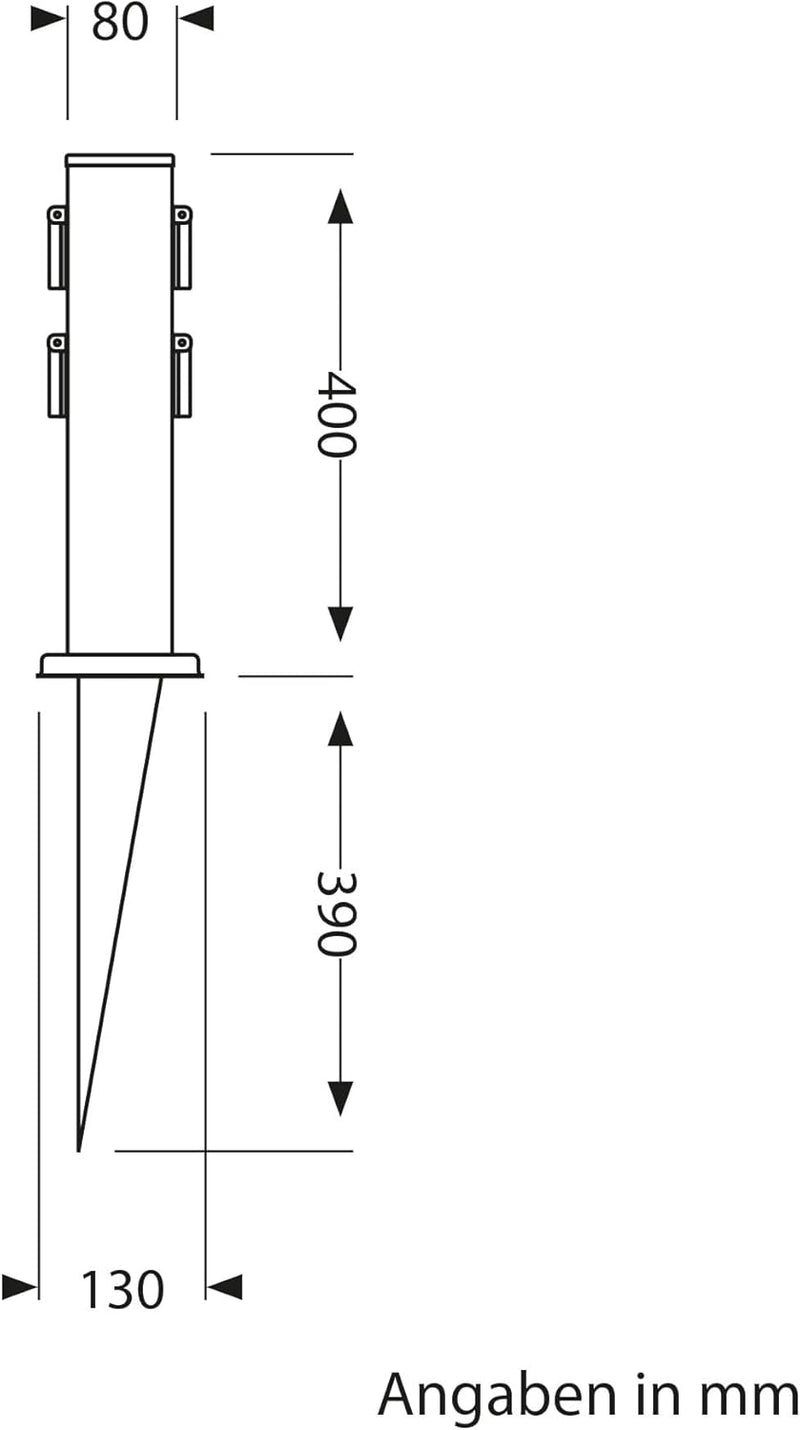 ledscom.de 3X Garten-Steckdosen-Säule Polly mit Erdspiess für aussen, 4-Fach, Edelstahl, eckig, schw