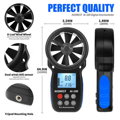 AIOMEST Digital Anemometer, Windmesser Windmessgerät Handheld, AI-100 Windmesser CFM Wind Speed Mete