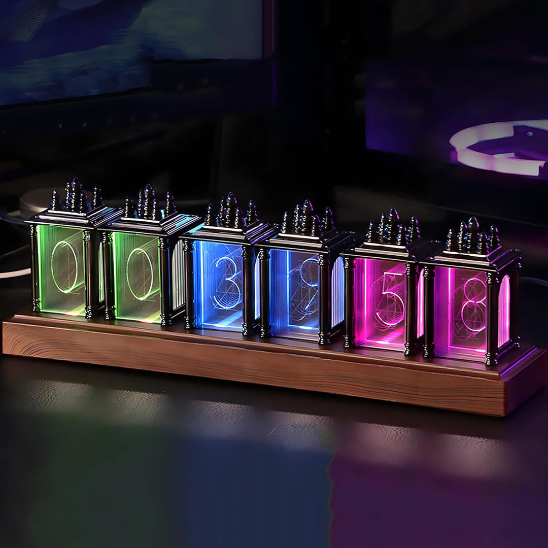 LIROPAU Nixie Tube Clock, RGB LED Röhrenuhr, Mit Power-Off-Memory-Funktion, DIY Datum und Uhrzeit, M
