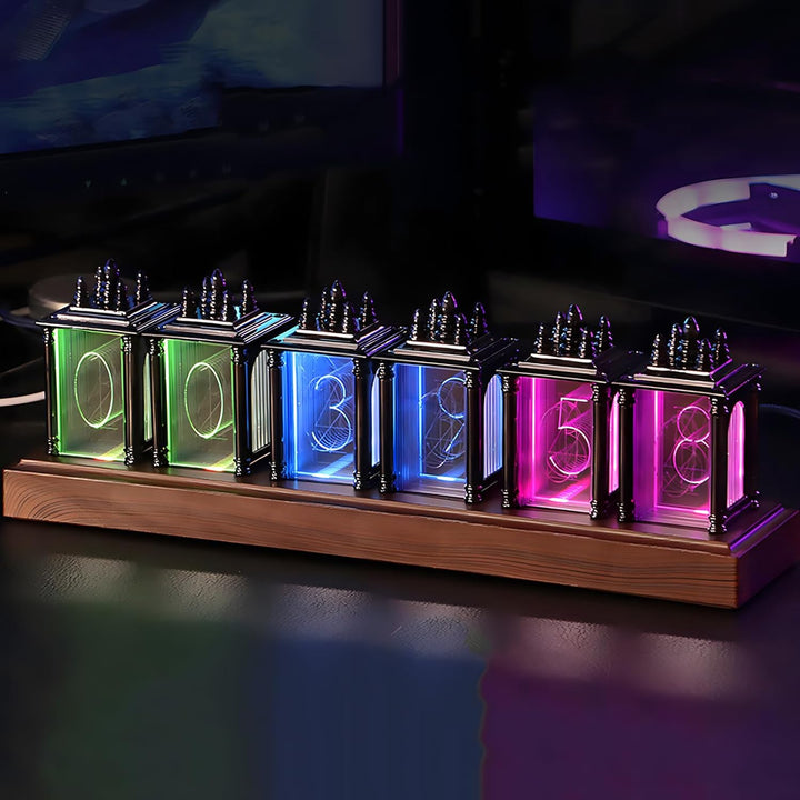 LIROPAU Nixie Tube Clock, RGB LED Röhrenuhr, Mit Power-Off-Memory-Funktion, DIY Datum und Uhrzeit, M