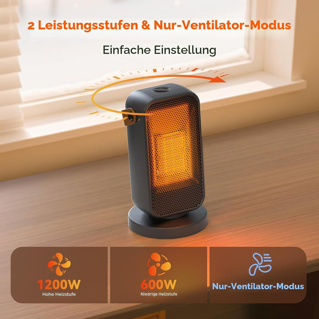 Heizlüfter Energiesparend Klein, 1200W Heizung Elektrisch mit Thermostat, PTC Keramik Heizlüfter Lei