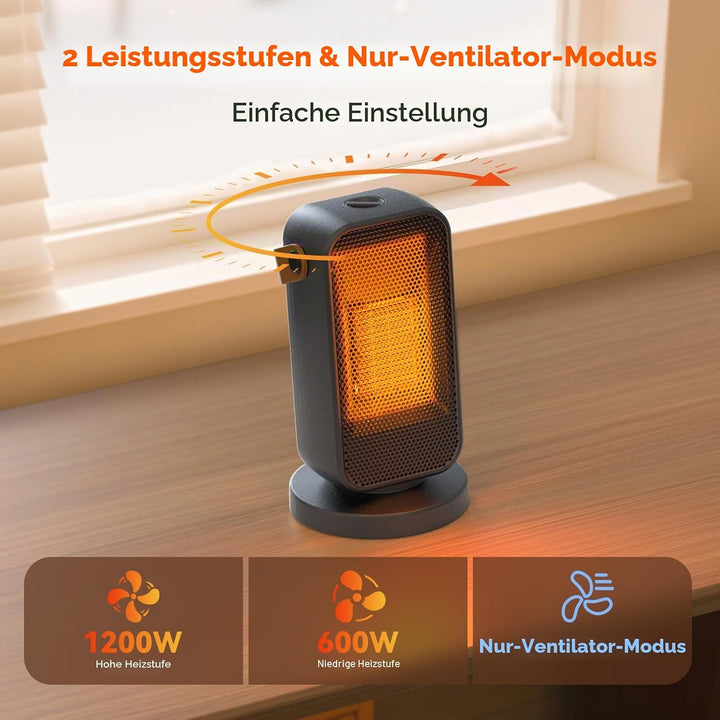 Heizlüfter Energiesparend Klein, 1200W Heizung Elektrisch mit Thermostat, PTC Keramik Heizlüfter Lei