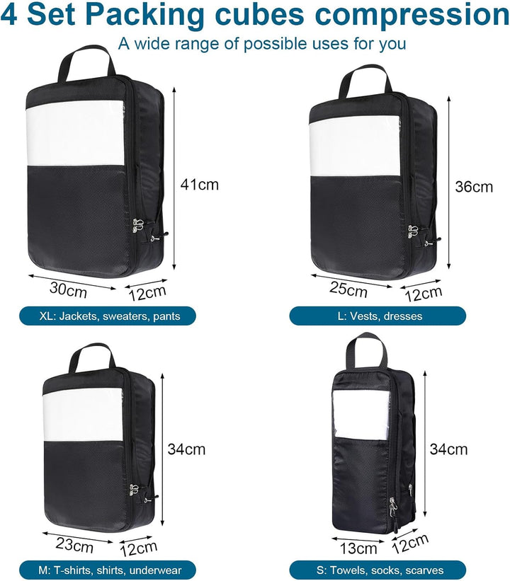 Cozary Koffer Organizer Packing Cubes Compression 4 Stück - Packwürfel mit hohem Fassungsvermögen, T