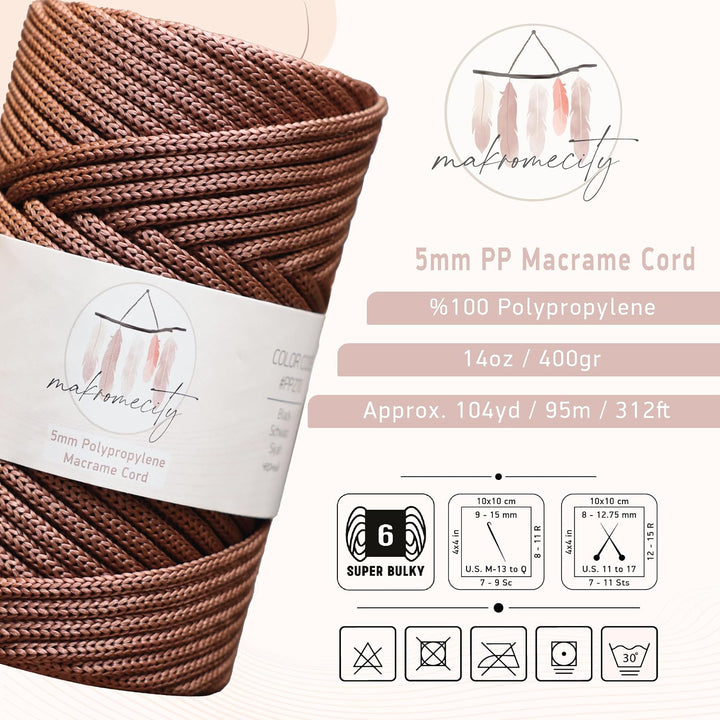 Makromecity Makramee Garn 5mm x 95m Premium Polyester Makramee Schnur Polypropylene Yarn Basteln für