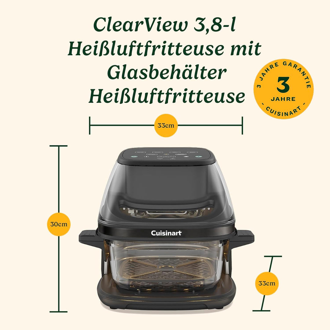 Cuisinart ClearView 3,8 L Heissluftfritteuse mit Glasbehälter | 5‑in‑1 Airfryer | Frittieren ohne Öl