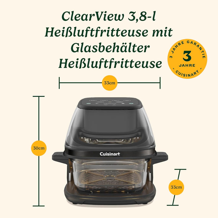 Cuisinart ClearView 3,8 L Heissluftfritteuse mit Glasbehälter | 5‑in‑1 Airfryer | Frittieren ohne Öl