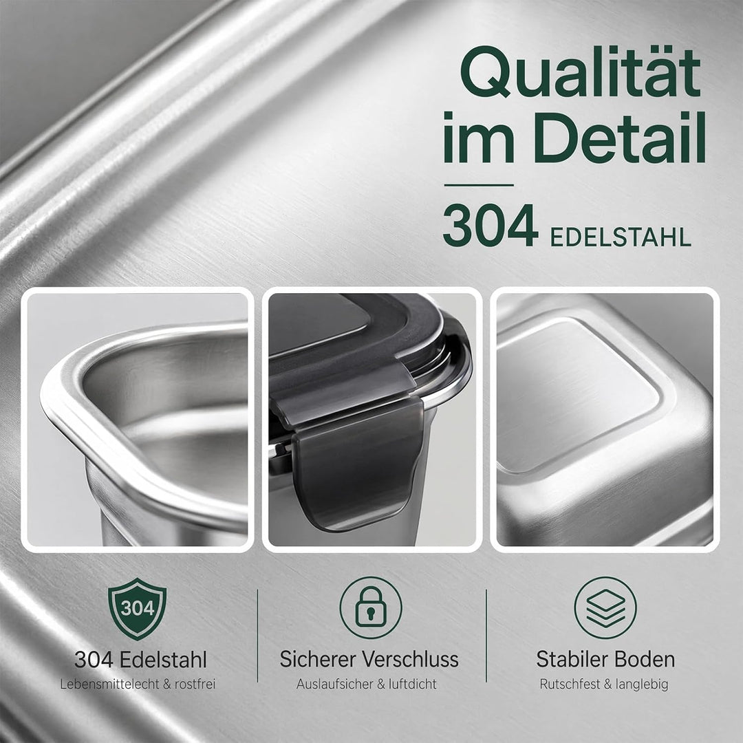 3pcs Brotdose Edelstahl mit Deckel Luftdicht (350ml, 850ml, 1800ml) | Auslaufsichere lunchbox Edelst