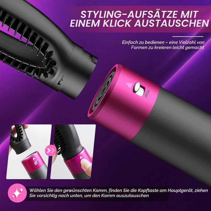 5-in-1 Lockenstäbe Lockenbürste Set, Warmluftbürste Rotierend mit Lockenstab, Set Haartrockner Hairs