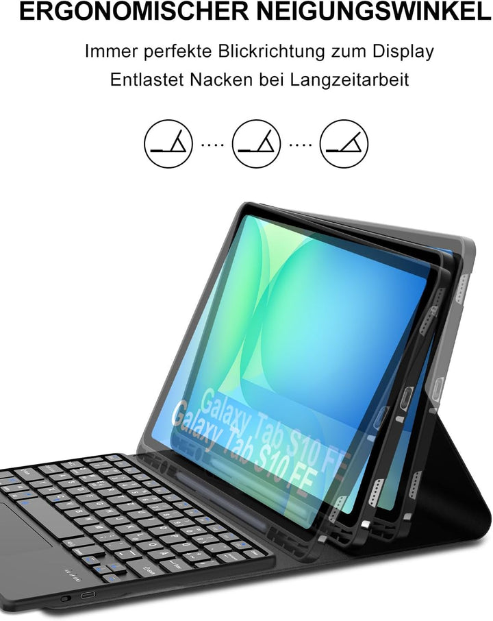 Hülle mit Trackpad Tastatur für Samsung Galaxy Tab S10 FE/S9 FE/S9 10,9/11 Zoll (2025/2023), Bluetoo