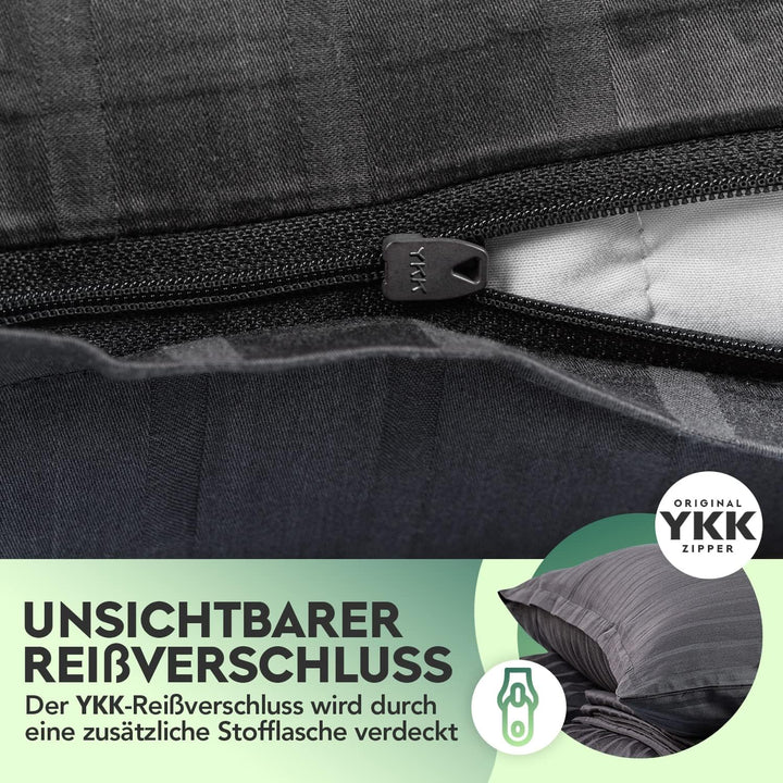 slummer Bettwäsche 135x200 - anthrazit - Bezug Damast 100% Baumwolle - YKK Reissverschluss -