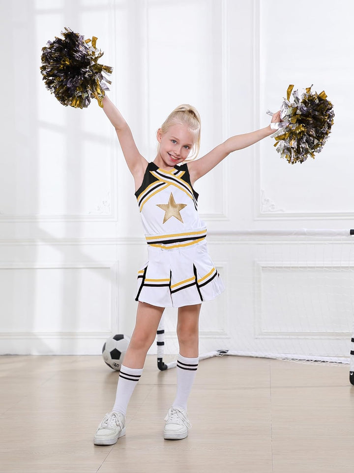 LOLANTA Mädchen Karneval Kostüm, Cheerleader kleid mit Pompoms und Socken, Mittelschule Cheerleading