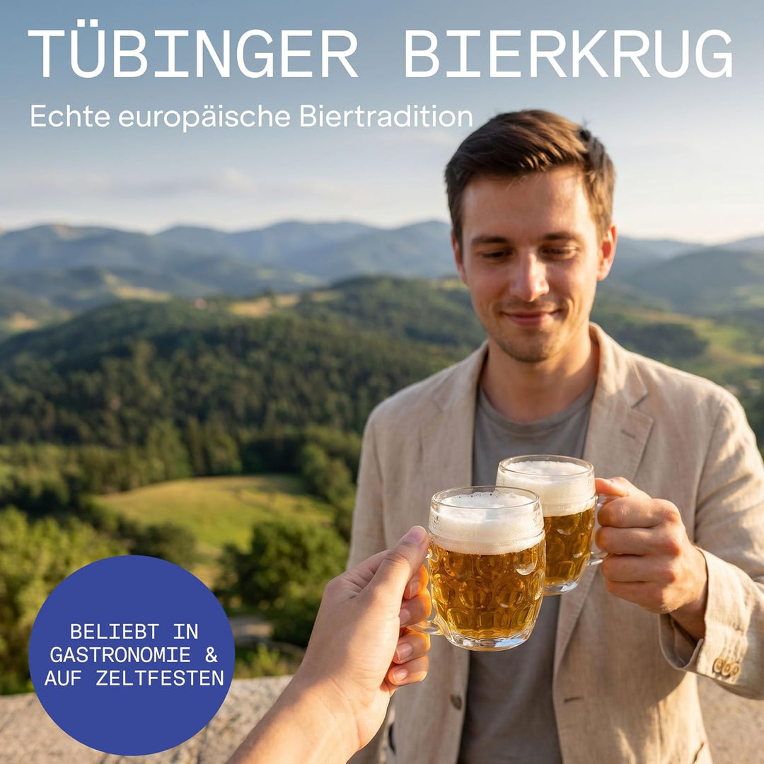 Oberglas Tübinger Augenkanne Bierkrug mit Schild / 6er Set Bierkrüge 250 ml mit Füllstrich/Stabiler