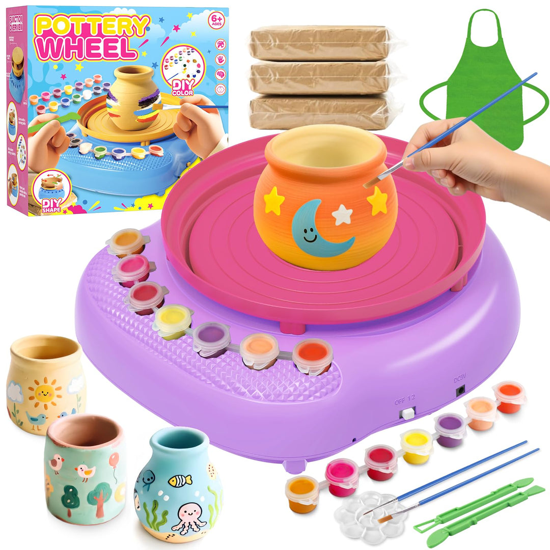 Töpferscheibe für Kinder 6-12 Jahre – Komplettes DIY-Töpfer-Set für Anfänger mit 4 Lufthärtenden Ton