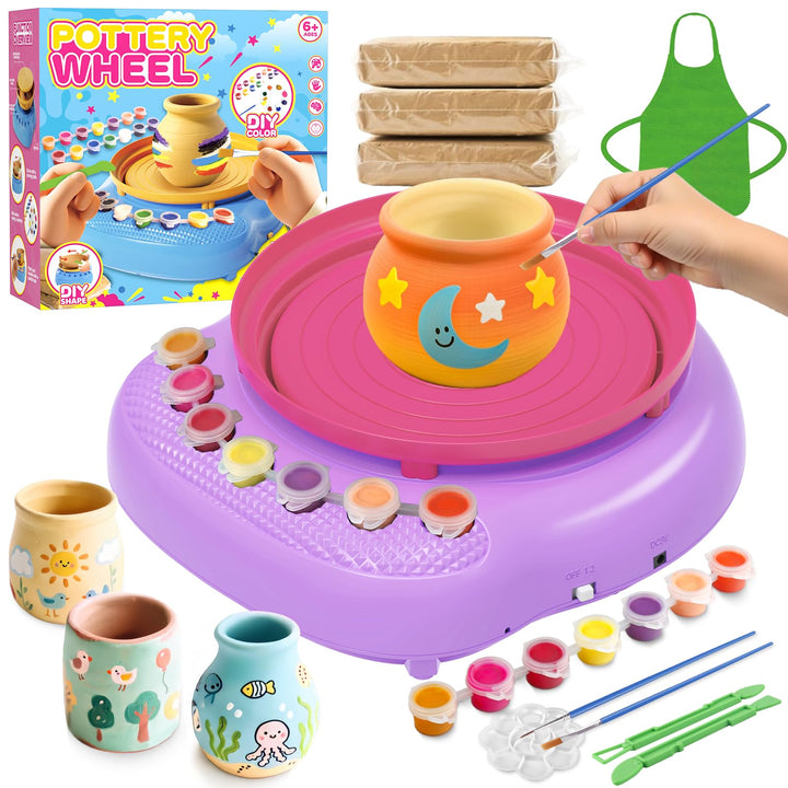 Töpferscheibe für Kinder 6-12 Jahre – Komplettes DIY-Töpfer-Set für Anfänger mit 4 Lufthärtenden Ton