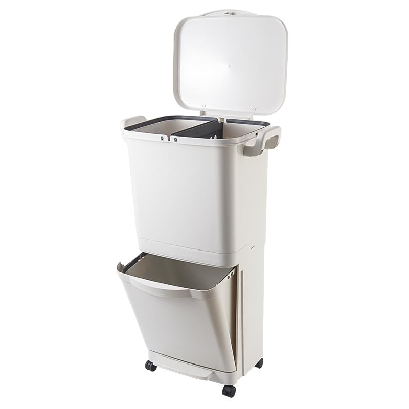 KITCHEN MOVE Valoris Mülleimer zur Mülltrennung, 45 l, mit Pedal, mit Rollen und Griff – Doppelfach