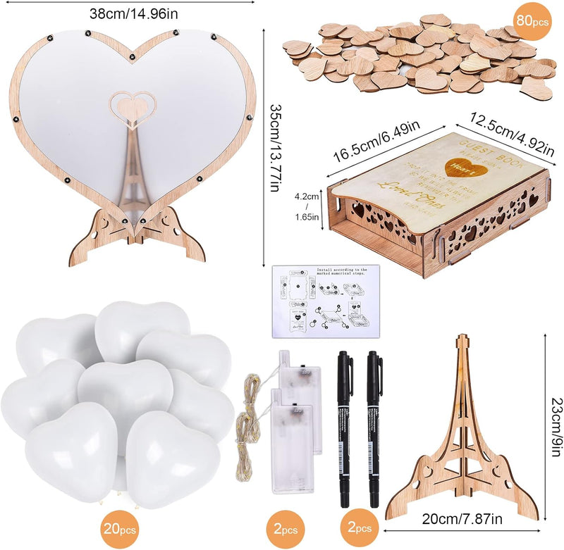 FORMIZON Gästebuch und Holzherzen Hochzeitsdeko Set, Gästebuch Bilderrahmen Hochzeit, Gästebücher Ho