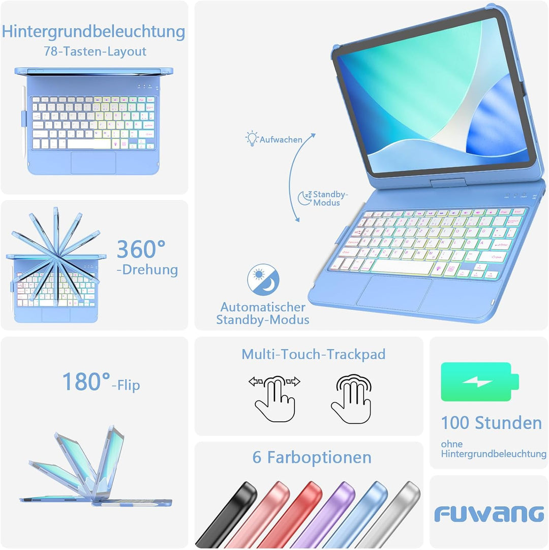 FUWANG Tastatur Hülle für iPad A16 Hülle mit Tastatur iPad Hülle mit Tastatur 11 Hülle mit Tastatur