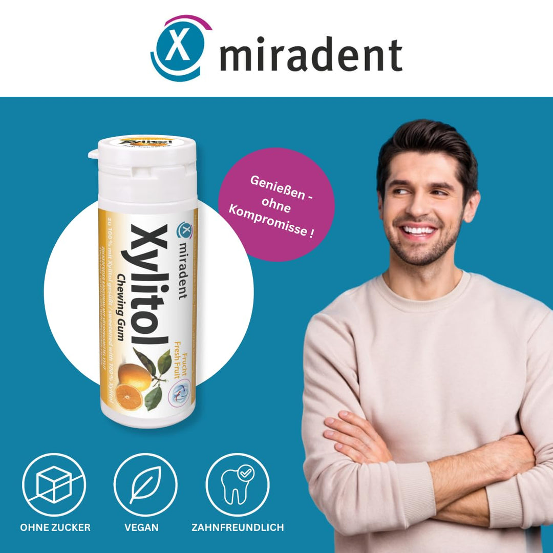 miradent Xylitol Zahnpflegekaugummi Fresh Fruit Display 12 St. | fruchtiger Geschmack | zuckerfrei |