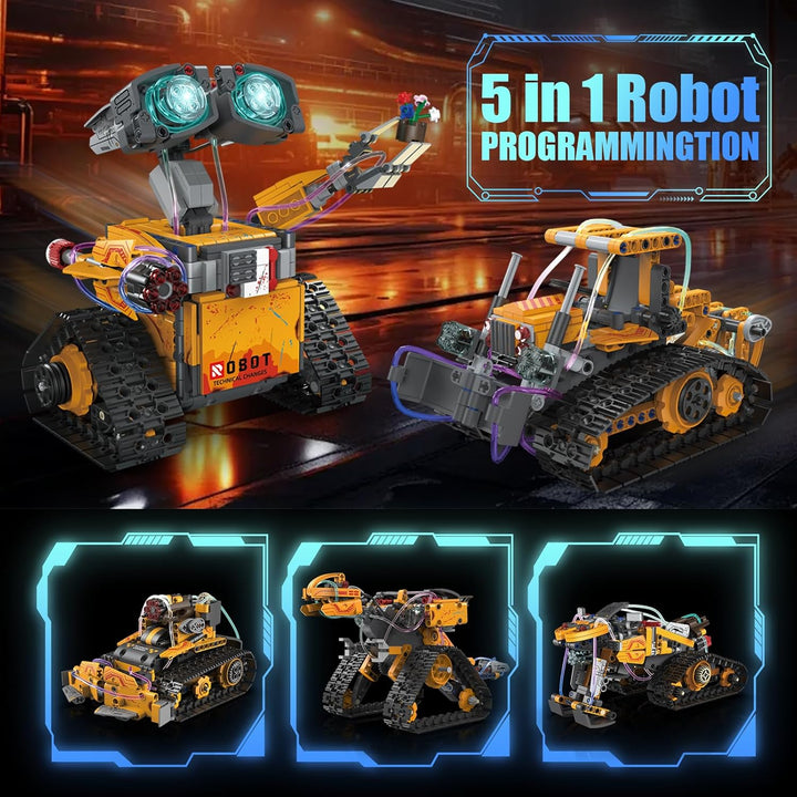 5 in 1 Technik Roboter Bauspielzeug Kinder für Jungen, STEM App & Fernsteuerung Technik Spielzeug Ro