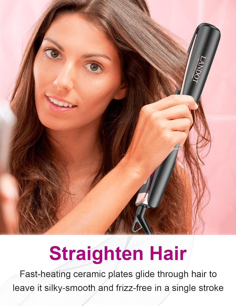 LANDOT Glätteisen Locken und Glätten: Haarglätter Lockenstab 2 in 1 - Geschwungene Stylingplatten zu