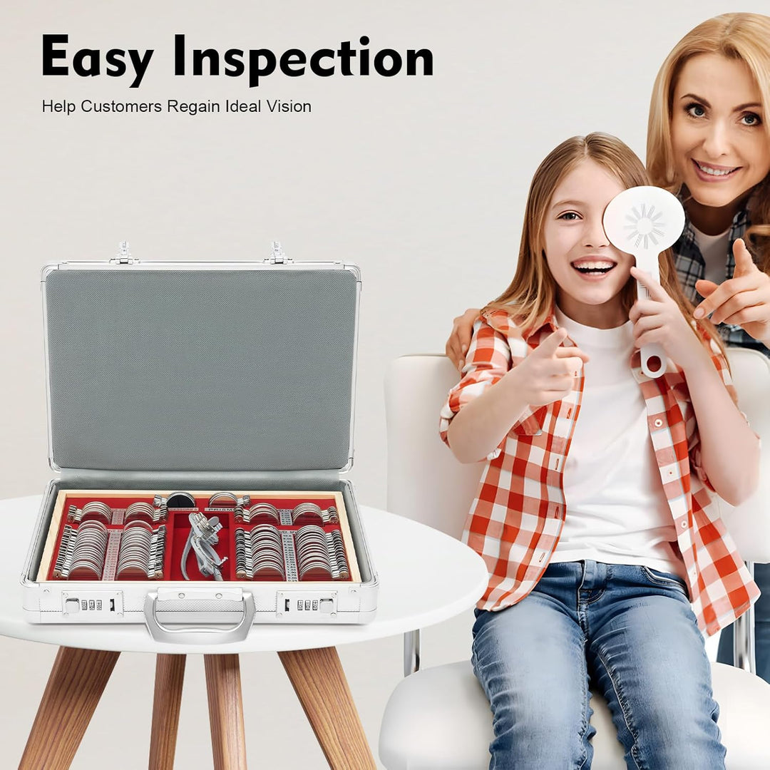 104 Stück Testlinsen-Set Optometrie Metall mit Metallrahmen und Aluminiumetui Optometrisches Zubehör