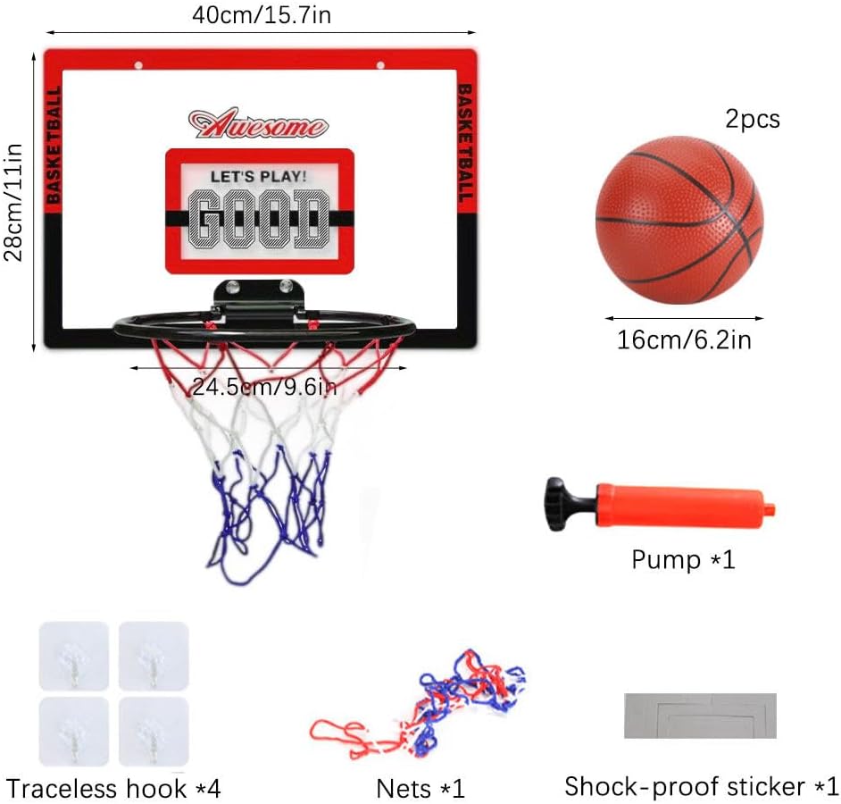 GmeDhc Basketballkorb Indoor, Kinder Basketballkorb Set Mit 2 Ball, 1 Pumpe, 4 Haken, Mini Basketbal