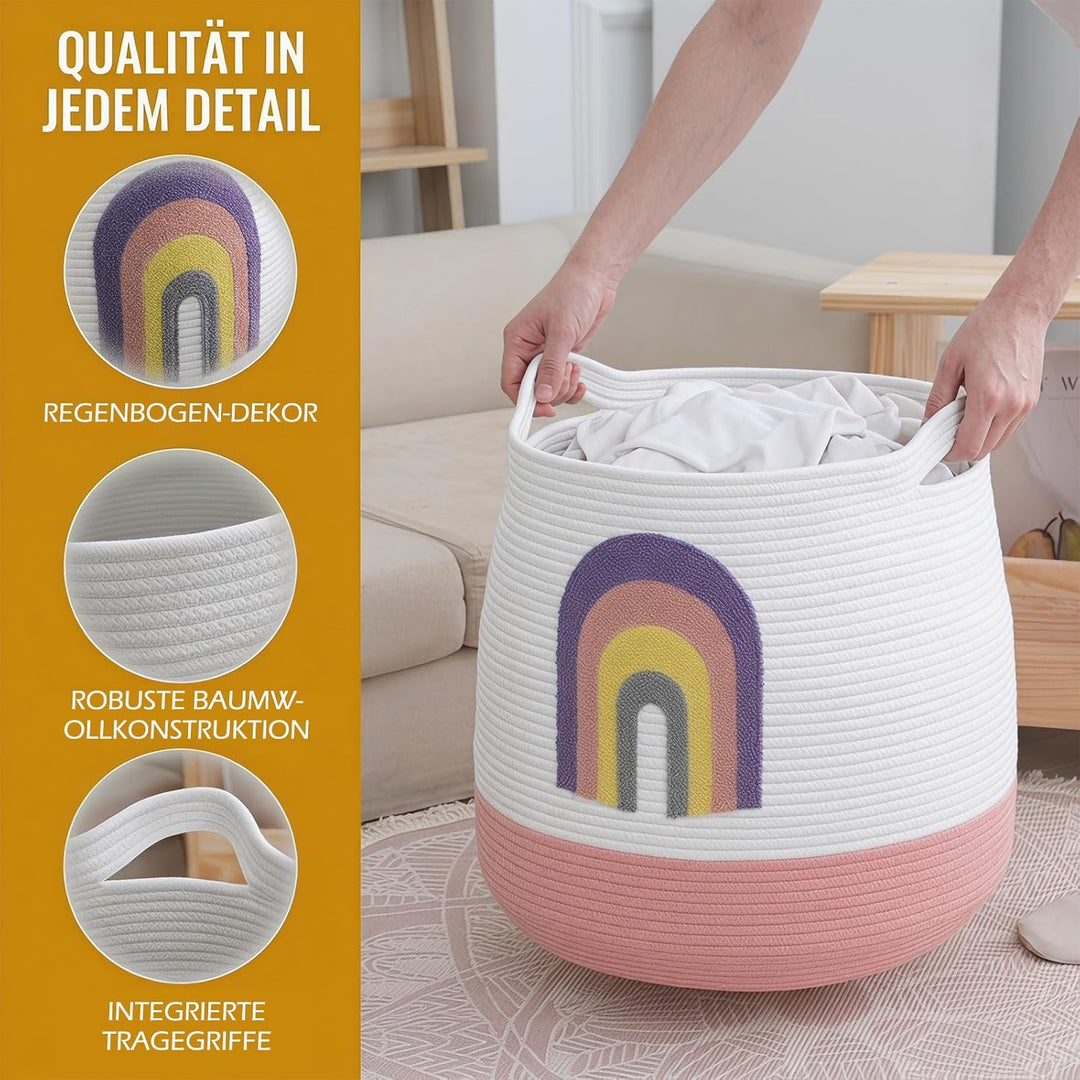 Grosser Aufbewahrungskorb Wickeltisch Korb Kinderzimmer, 39x43cm Regenbogen - als Spielzeug Aufbewah