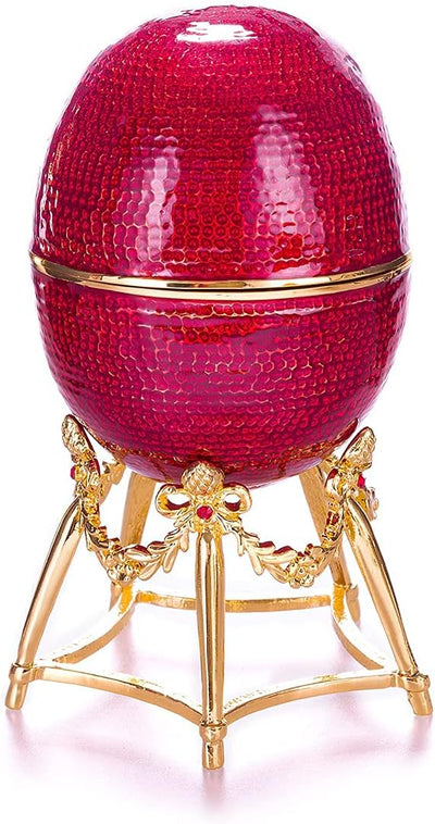 danila-souvenirs Fabergé-Stil Huhn Ei/Schmuckkästchen mit Hühnchen 13 cm rot