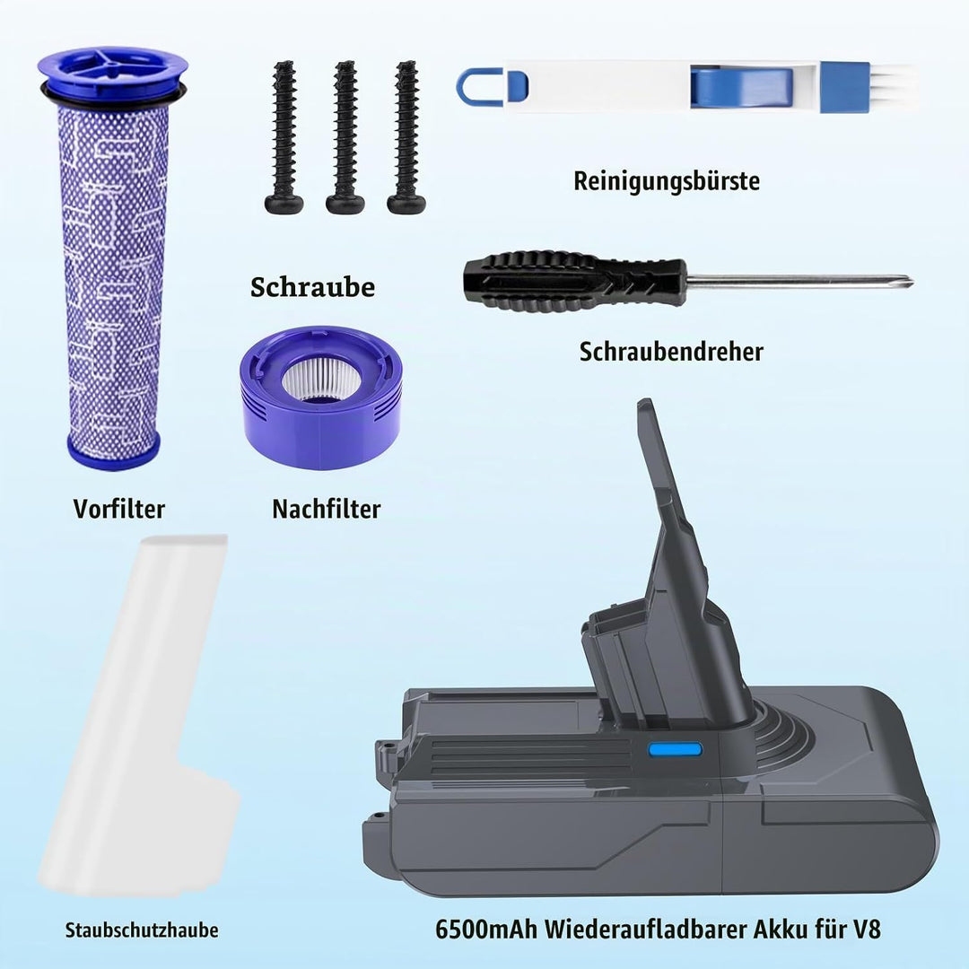 6,5 Ah Akku für Dyson V8 Staubsauger Serie SV10 Ersatzakku für V8 Animal Cordless HEPA/Absolute Cord