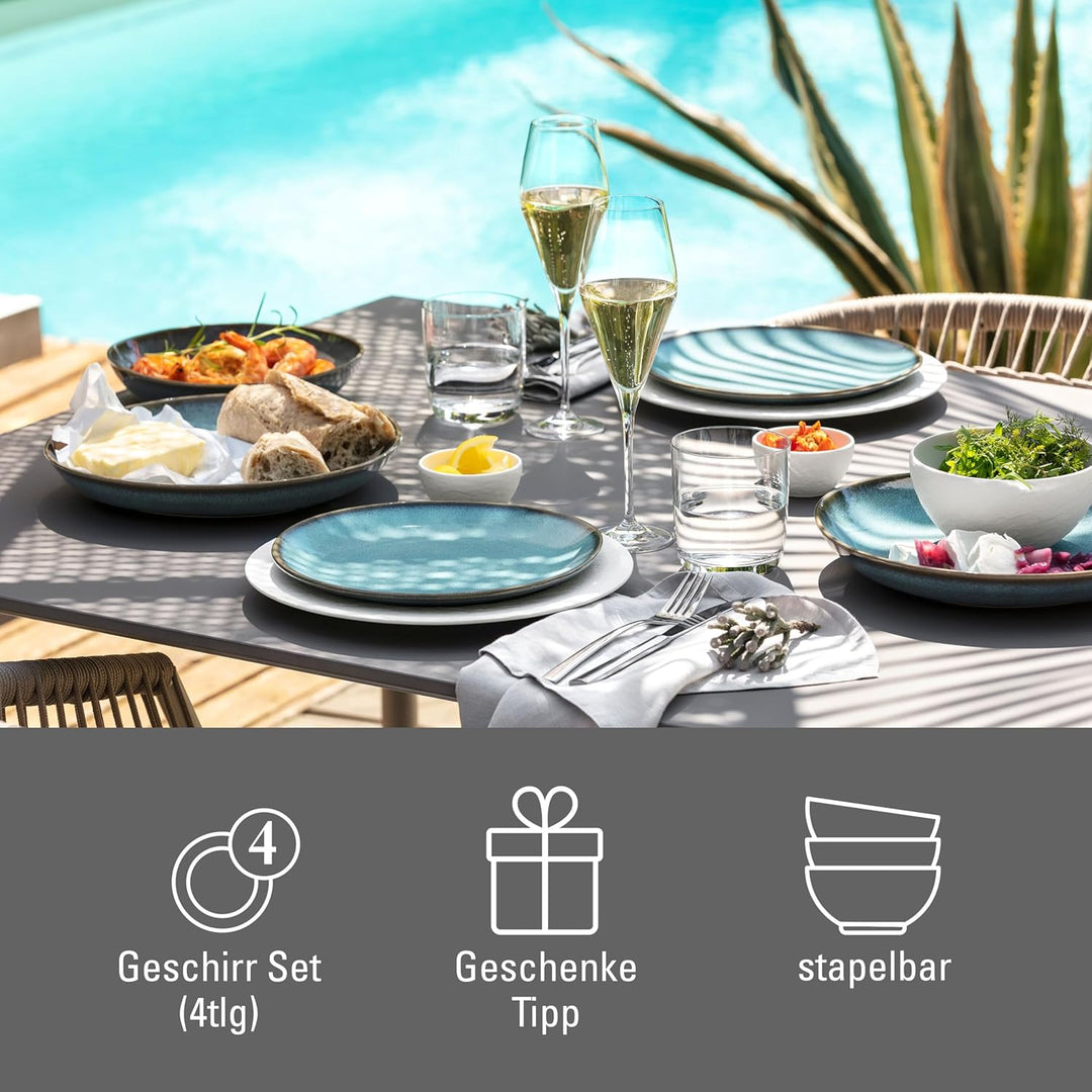 like. by Villeroy & Boch - Lave glacé Geschirr Set aus Steingut, 4tlg., Pottery Look, Tafelservice f