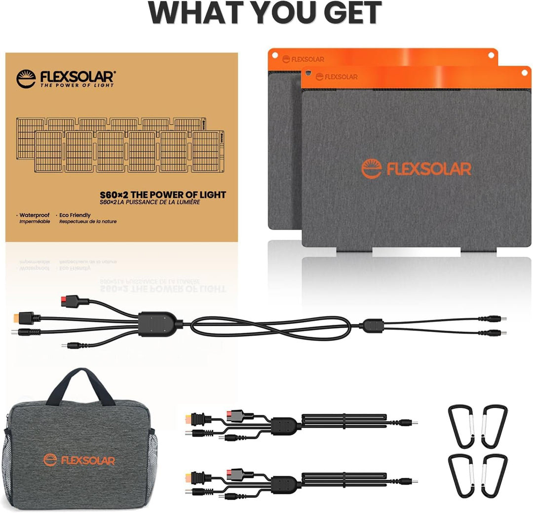 2 PCS Solarpanel 60W, Flexsolar Tragbares faltbares Solarladegerät IP67 wasserdichtes Notstromcampin