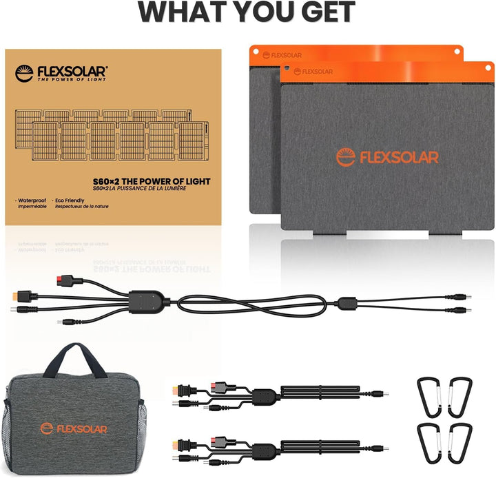 2 PCS Solarpanel 60W, Flexsolar Tragbares faltbares Solarladegerät IP67 wasserdichtes Notstromcampin