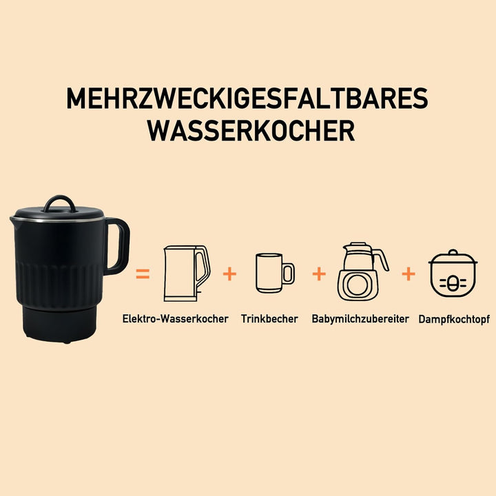 Faltbarer Wasserkocher 1L mit Eierhalter Aufbewahrungstasche Schwarz Reise Camping Wasserkessel Trag