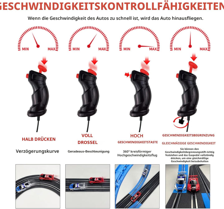 AGM MASTECH Slotcar-Rennbahn-Sets mit 4 exquisiten Slotcars, Batterie- oder Elektroautobahn, 2 Contr