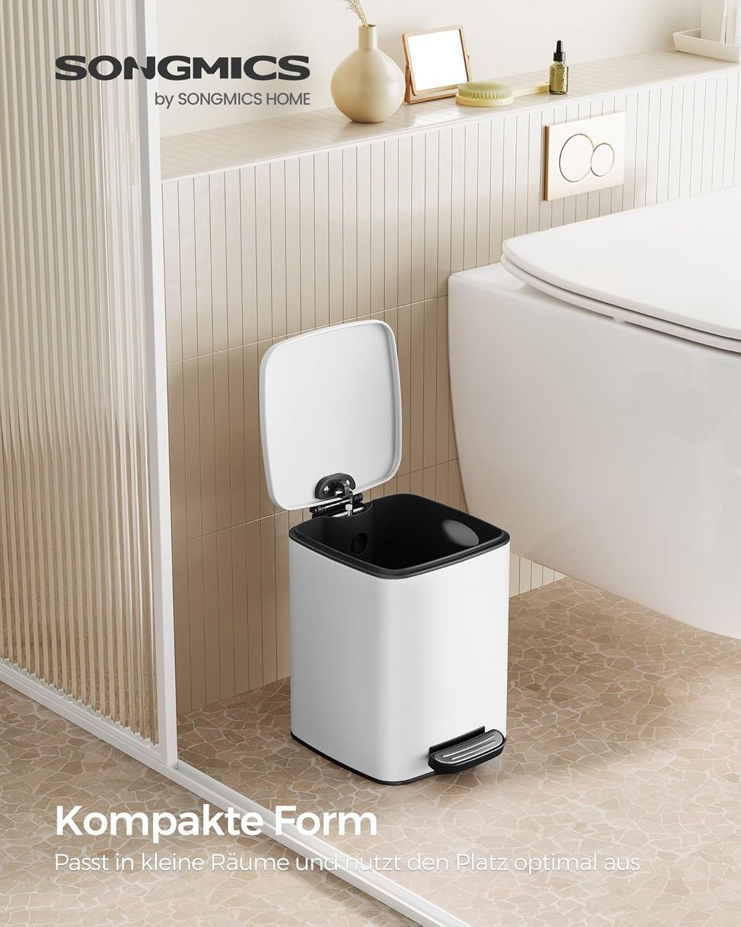SONGMICS Kosmetikeimer, 6 Liter, Mülleimer Bad, kleiner Abfalleimer, Tretmülleimer, mit Pedal, für k