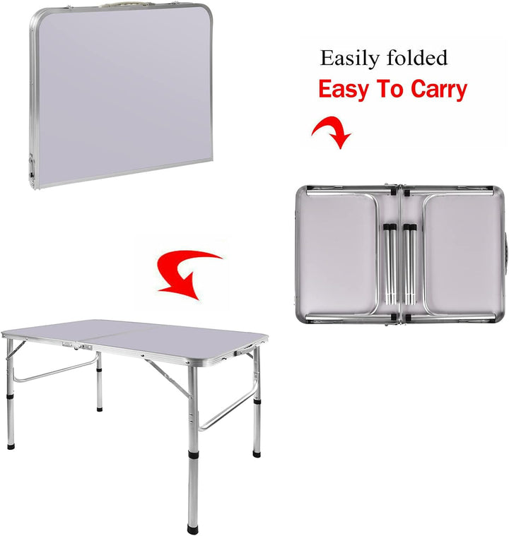 Zusammenklappbarer Camping-Picknicktisch aus Aluminium, 90 x 60 x 67 cm 90 x 60 x 37/67 cm (2 Height