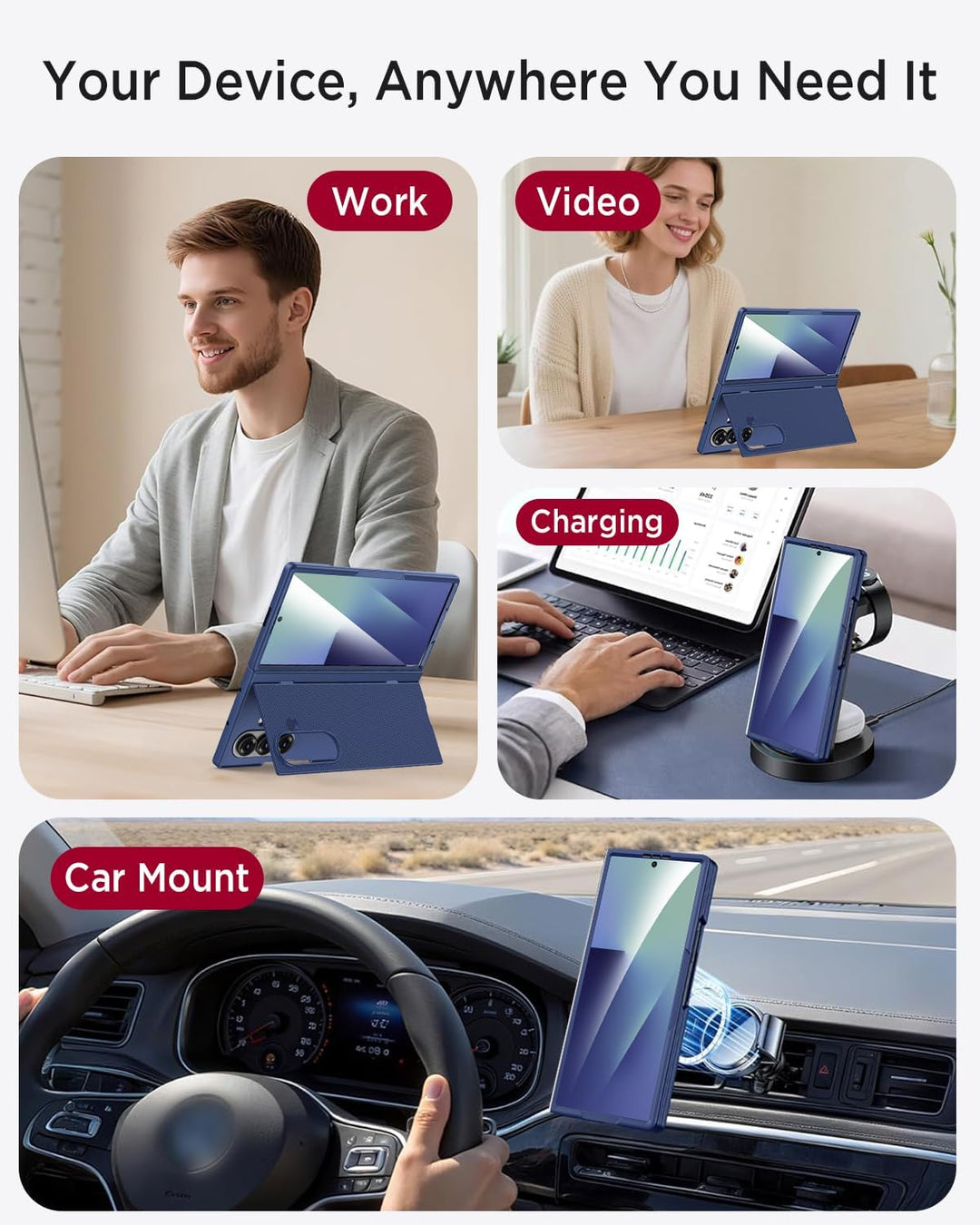 Miimall Magnethülle Kompatibel mit Samsung Galaxy Z Fold 7 Hülle mit Displayschutz, [Tragbarer Ständ