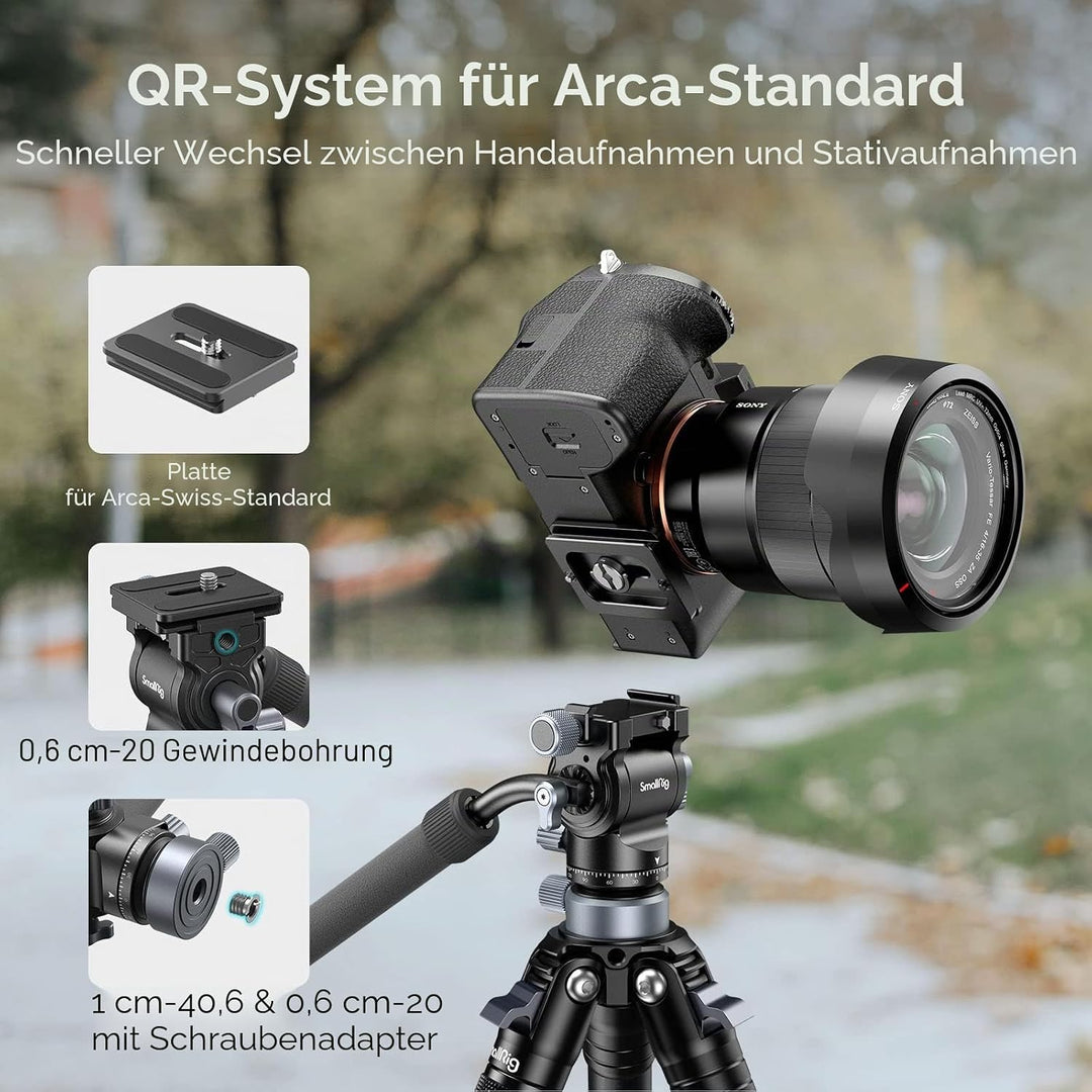 SMALLRIG Stativ Fluid Videokopf Video Head Mount Plate CH20 mit Schnellwechselplatte für Arca Swiss，