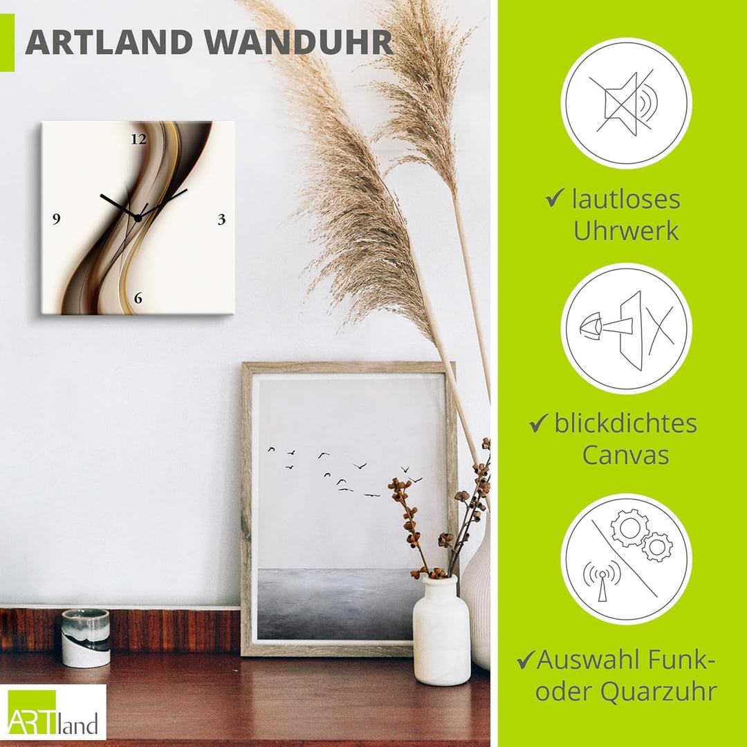 ARTLAND Wanduhr ohne Tickgeräusche Alu Quarzuhr 30x30 cm Quadratisch Lautlos Abstrakte Kunst Design