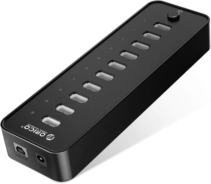 ORICO USB 2.0 Hub 10 Ports mit Netzschaltern und Netzteil 30W (12V2.5A), 480 Mbps Speed Datenhub für