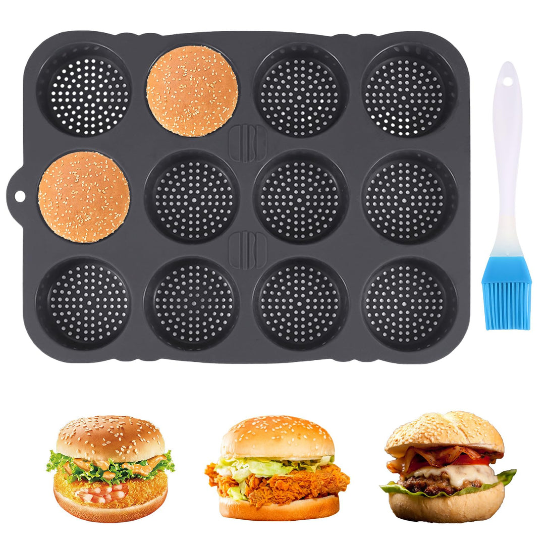 Burger Buns Backform Silikon, 12 Loch Form FüR HamburgerbröTchen Antihaft BröTchen Backform Rund 8Cm