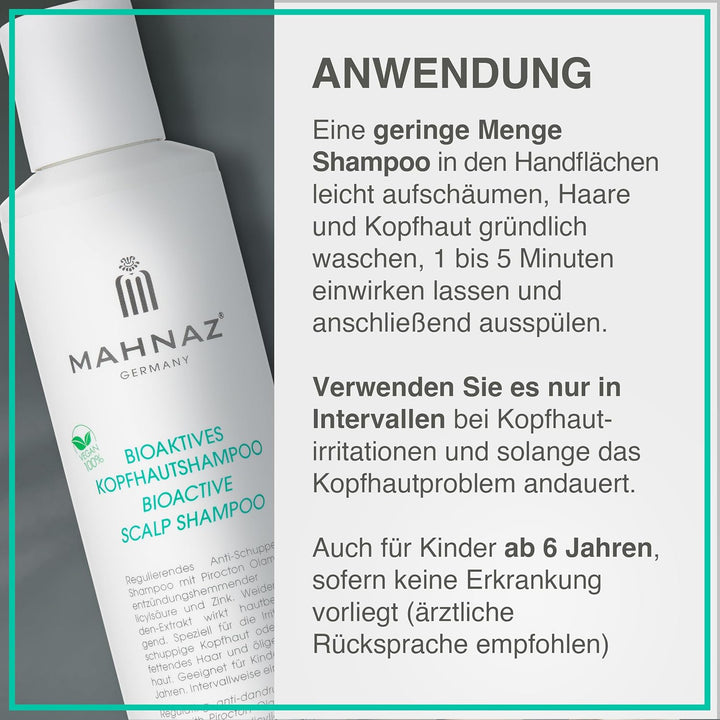 MAHNAZ® Bioaktives Kopfhautshampoo, gegen Schuppen, Juckreiz und fettige Kopfhaut, sanft &amp; wirksam,