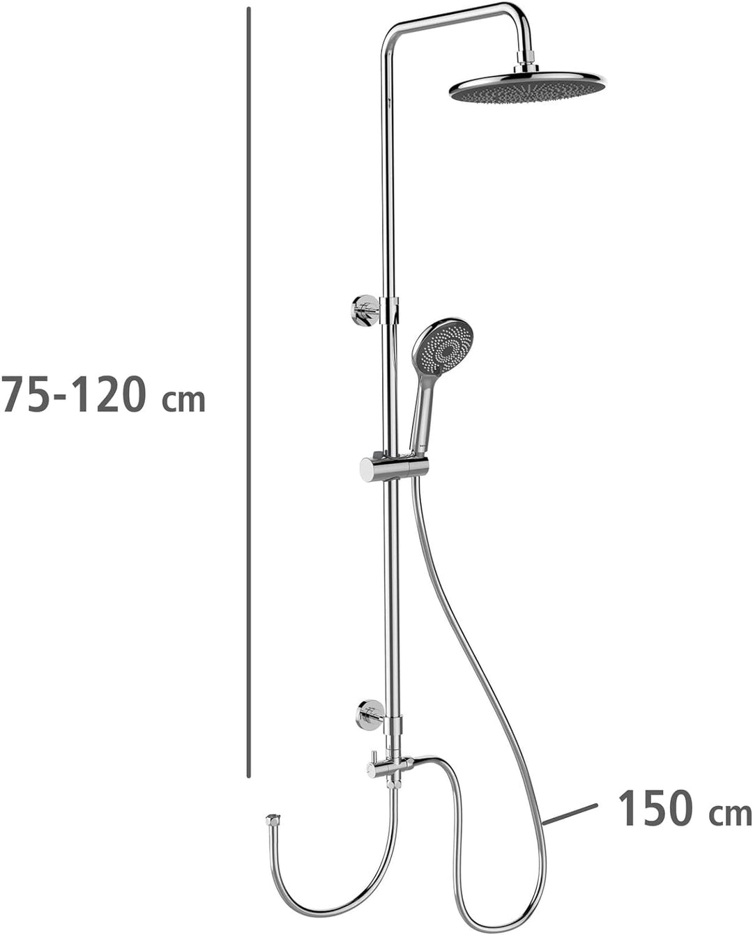 WENKO Duschsystem Watersaving, Duschstange aus Edelstahl mit wassersparendem Regenduschkopf und Hand