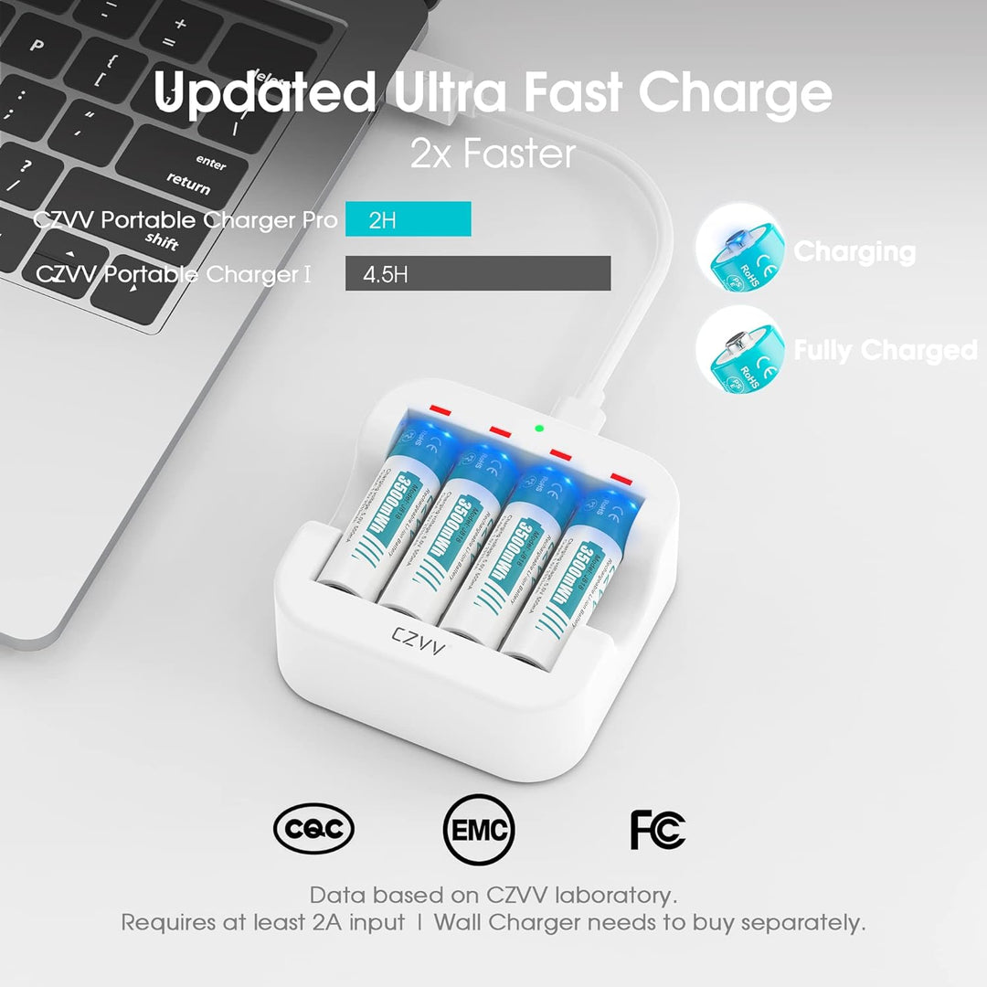czvv Wiederaufladbare Batterien AA Lithium 1,5V - Hoher Kapazität 3500mWh - 1300 Ladezyklen - 8 Stüc