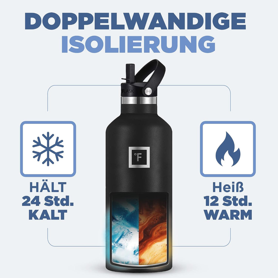 IRON °FLASK Edelstahl Trinkflasche mit 3 Deckel - Auslaufsicher Thermosflasche - Metall Wasserflasch