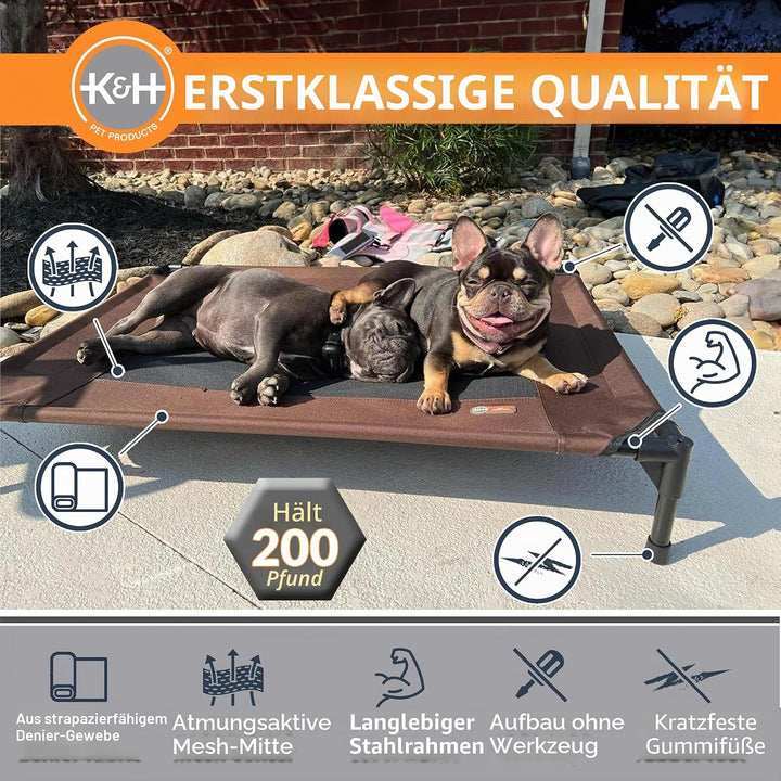 K&amp;H PET PRODUCTS Hundebett, erhöht, Netzstoff, Grösse M, 63,3 x 81,8 x 17,8 cm, Schokoladenbraun/Sch