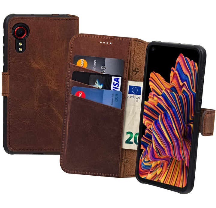 Suncase Book-Style Hülle kompatibel mit Samsung Galaxy Xcover 5 Leder Tasche (Slim-Fit) Lederhülle H