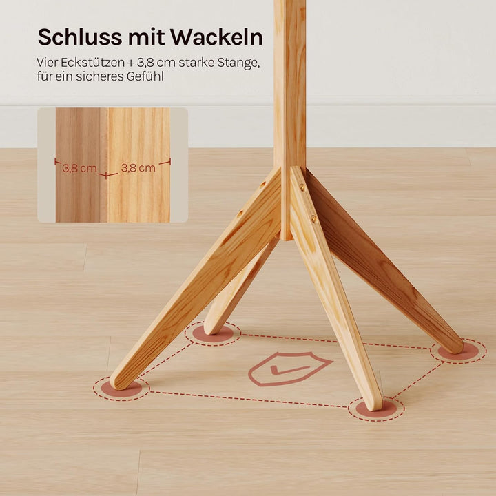 WOLTU Kleiderständer mit 8 Haken, Garderobenständer aus Massive Holz, Baumförmige Garderobe, Hängere