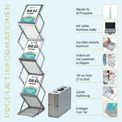 DisplayLager - Prospektständer, Faltbar Inkl. Tragekoffer aus Alu. Bodenprospektständer Hochformat F